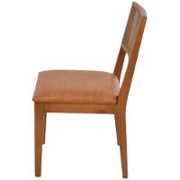 Cadeira Jantar Alice Madeira Maciça Castanho Encosto Palha Sextavada Castanho Assento Corino Caramelo Mescla