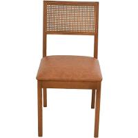 Cadeira Jantar Alice Madeira Maciça Castanho Encosto Palha Sextavada Castanho Assento Corino Caramelo Mescla - 5