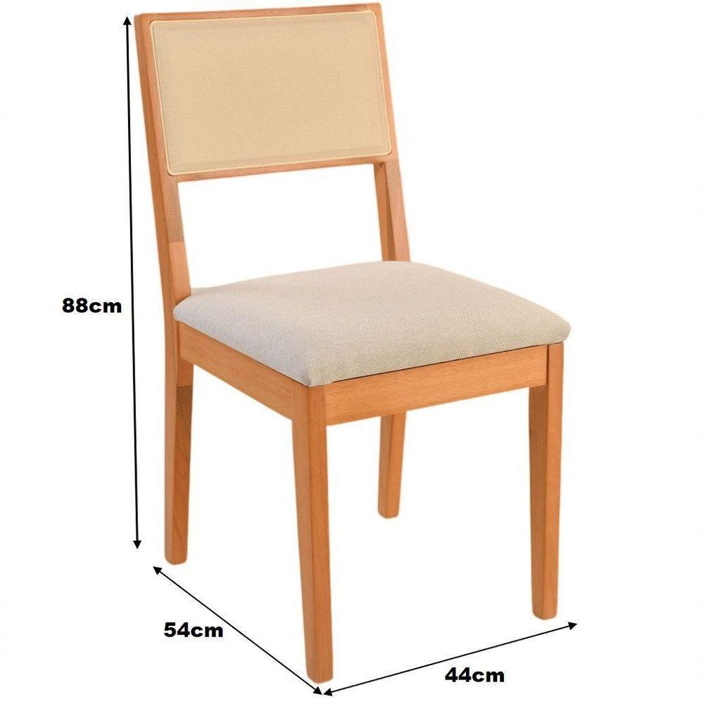 Cadeira Jantar Alice Madeira Maciça Amendoa Encosto Tela Sling Bege Assento Sued - 2