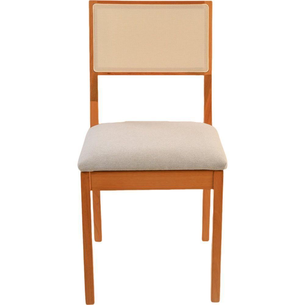 Cadeira Jantar Alice Madeira Maciça Amendoa Encosto Tela Sling Bege Assento Sued - 3