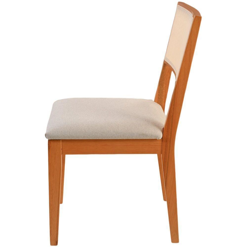 Cadeira Jantar Alice Madeira Maciça Amendoa Encosto Tela Sling Bege Assento Sued - 4