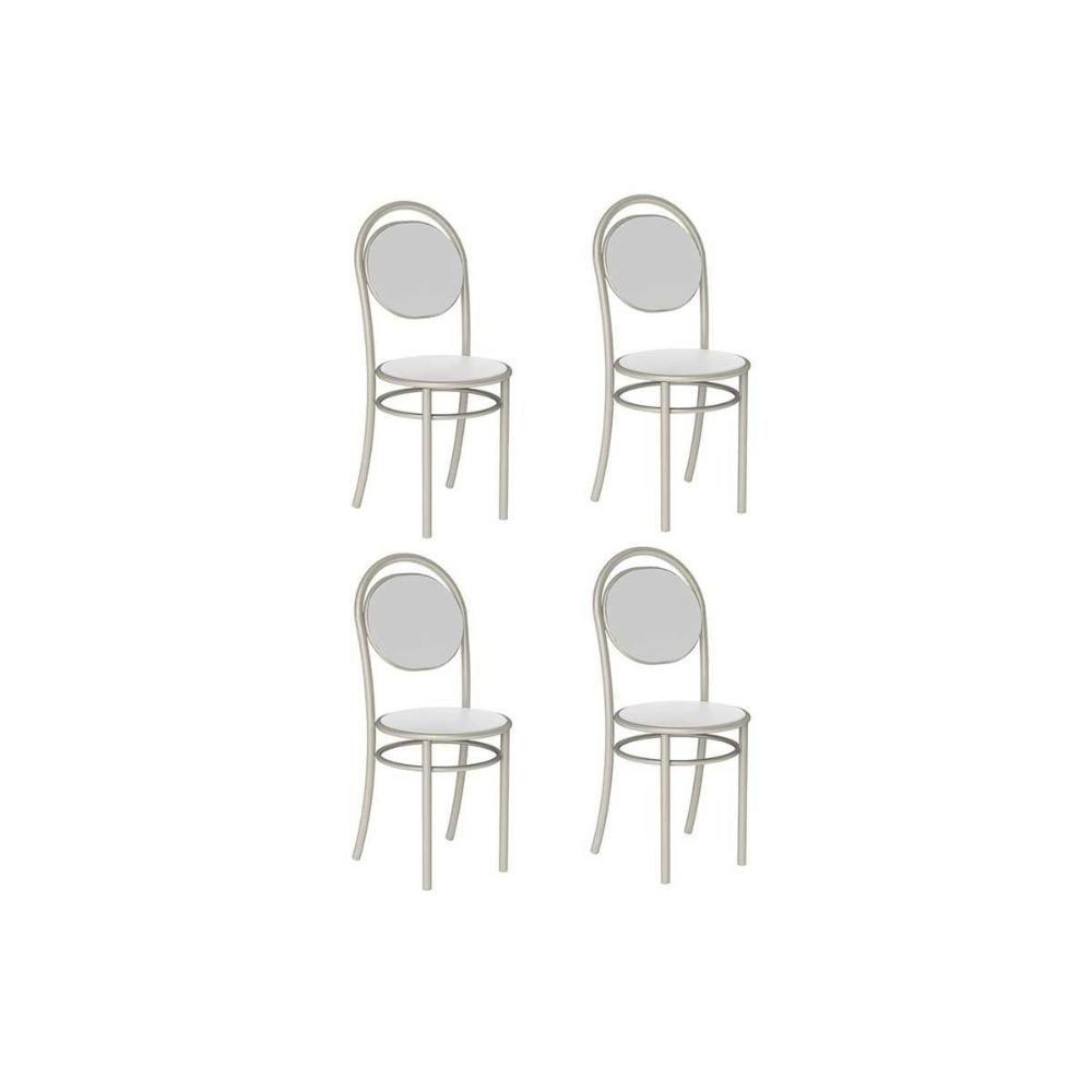 Cadeira De Cozinha 190 Aço Kit 4 Uni Prata-courano Branco - Carraro - 1
