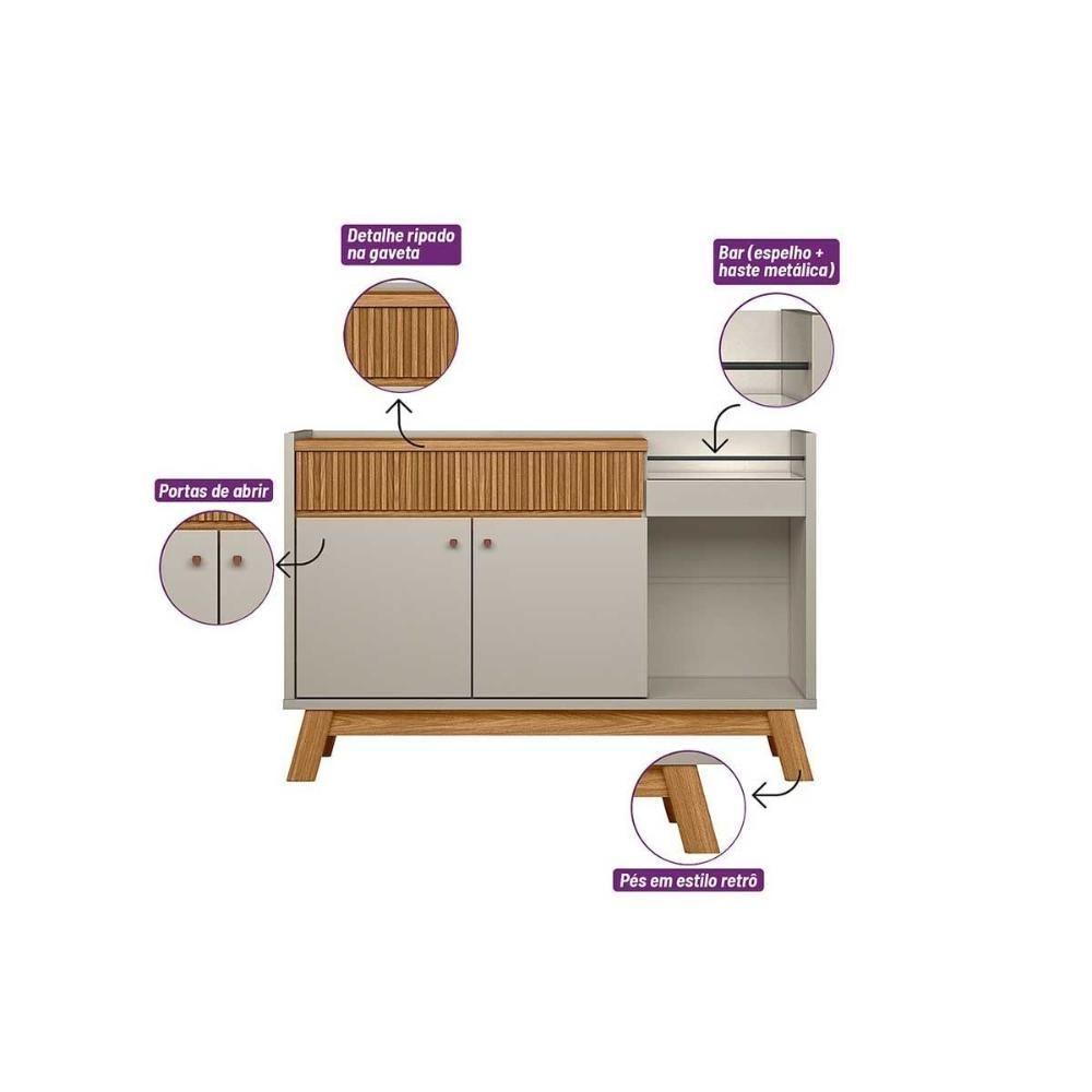 Buffet De Sala Jantar Lucca C- 2 Portas E 1 Gaveta Nature-off White - Linea Brasil - 2