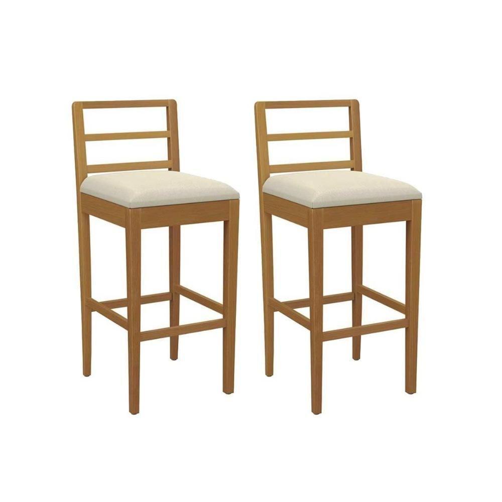 Banqueta Sala De Jantar Sofia 1bmm006ca Premium Madeira Maciça Kit 2 Un Carvalho-linho Bege Argila - Kappesberg - 1