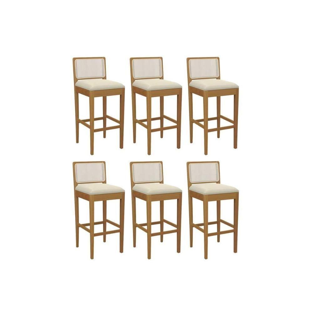 Banqueta Sala De Jantar Sara 1bmm005ca Premium Madeira Maciça Kit 6 Un Carvalho-linho Bege Argila-tela Bege - Kappesberg - 1