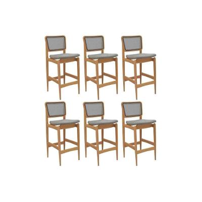 Banqueta Sala De Jantar Liz 1bmm009ca Premium Madeira Maciça Kit 6 Un Carvalho-linho Cinza-tela Grafite - Kappesberg