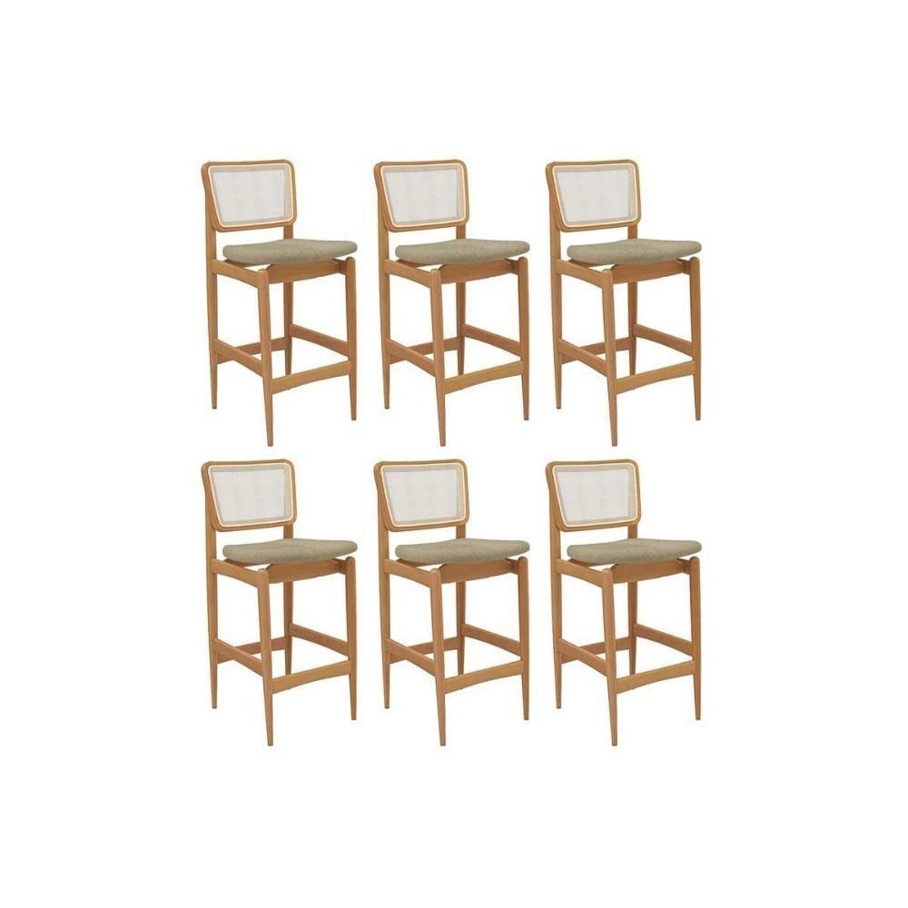 Banqueta Sala De Jantar Liz 1bmm009ca Premium Madeira Maciça Kit 6 Un Carvalho-boucle Bege-tela Bege - Kappesberg - 1