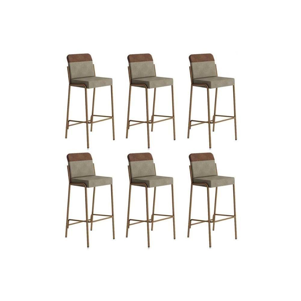 Banqueta Sala De Jantar Duo 1753 Kit 6 Un Rose-linho Areia-courano Caramelo - Carraro - 1