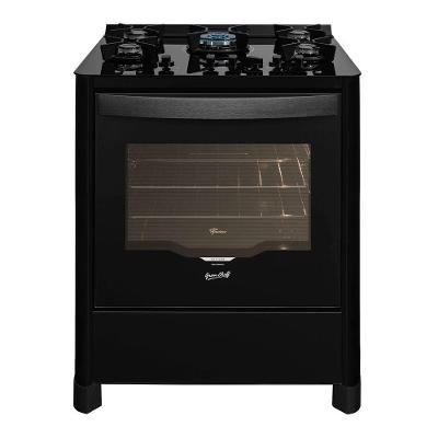 Fogão De Piso A Gás Fischer 5 Bocas Tripla Chama Gran Cheff Com Trempe De Ferro Fundido Mesa Vidro Preto 110V