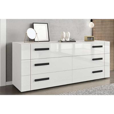 Cômoda de Quarto Lisboa 6 Gavetas MDF com Puxador Plástico Branco Fixos