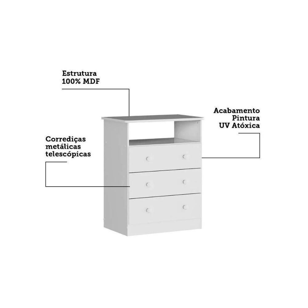 Cômoda Infantil Smim C- 1 Nicho E 3 Gavetas Branco - Peroba - 4