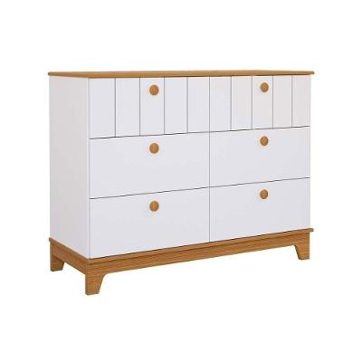Cômoda Infantil Biscoito 6 Gavetas MDF Puxador MDF Branco Nature para Bebê