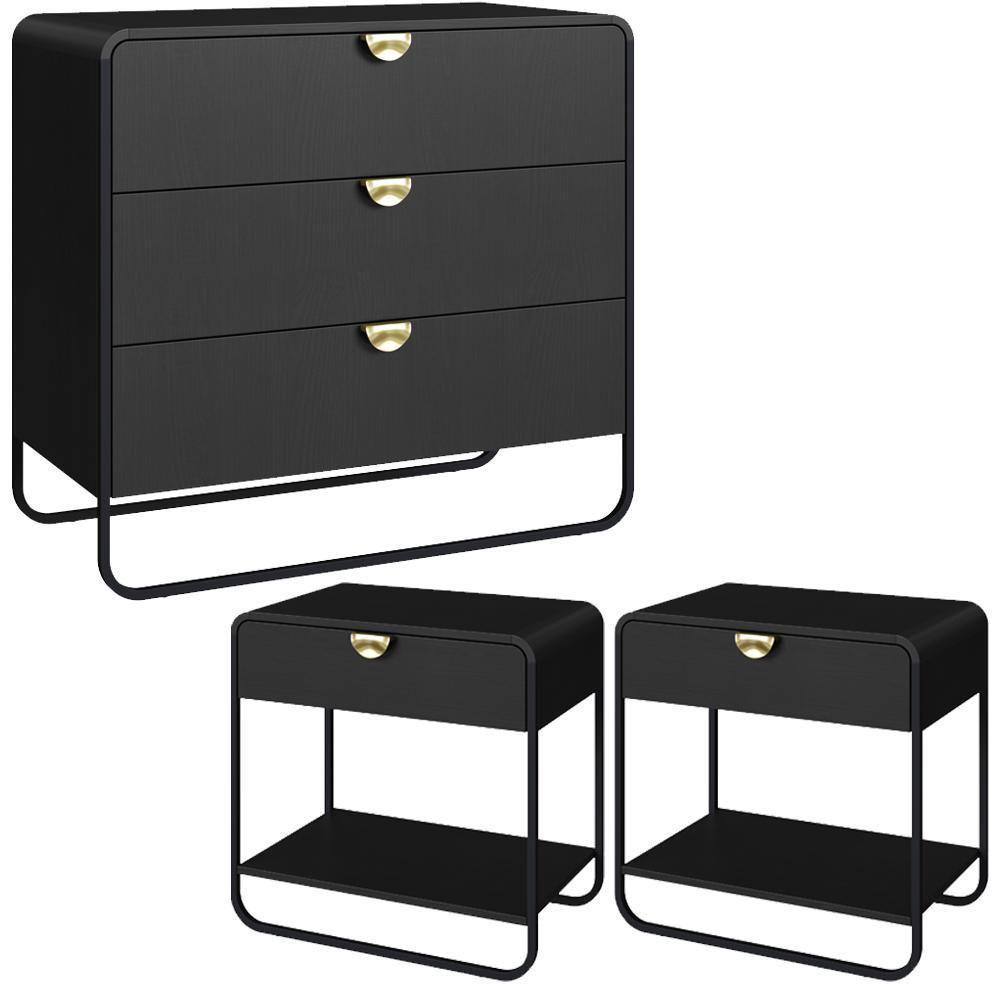 Comoda E 02 Mesas De Cabeceira Organica Nero Preto Artesano Nero Preto - 1