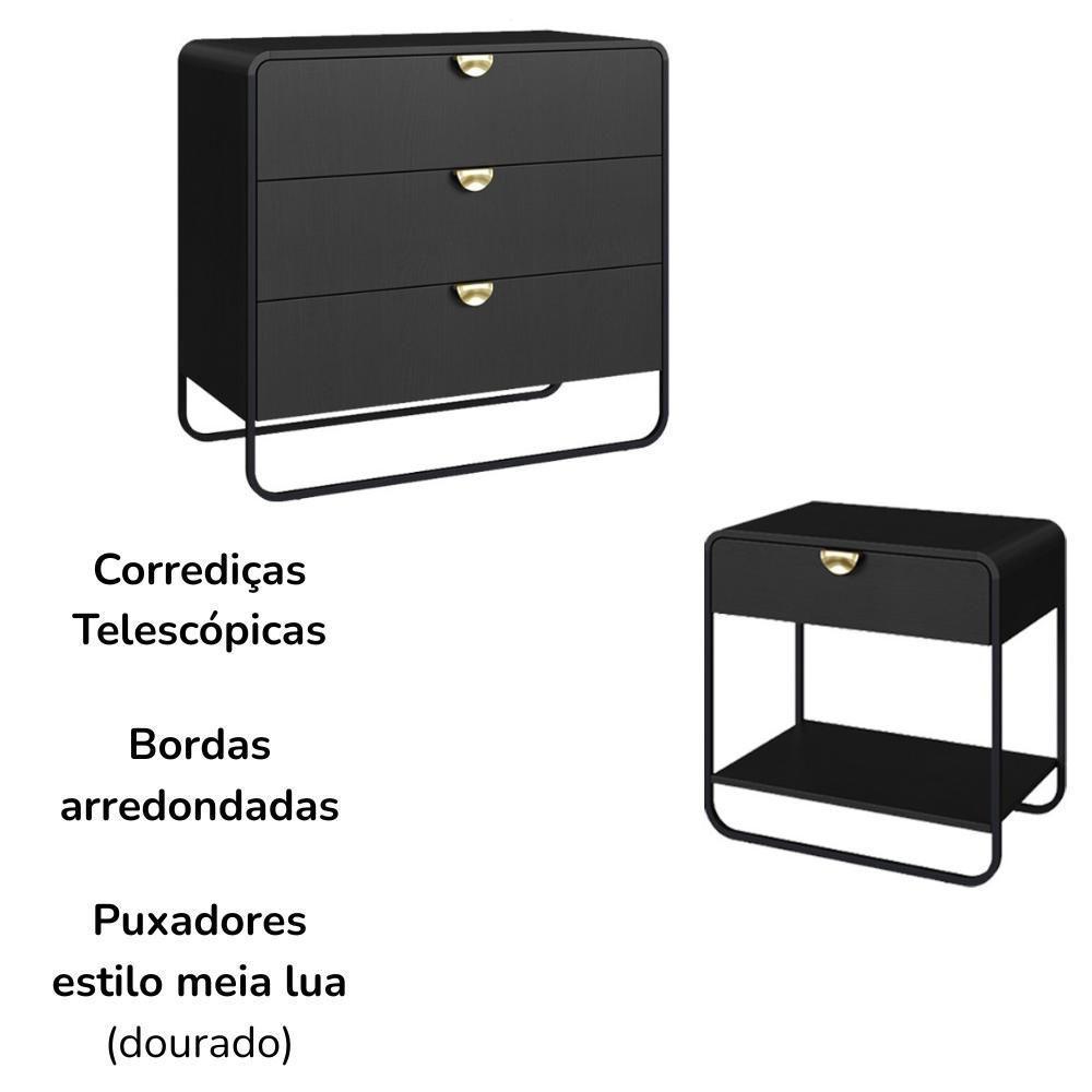 Comoda E 02 Mesas De Cabeceira Organica Nero Preto Artesano Nero Preto - 6