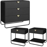 Comoda E 02 Mesas De Cabeceira Organica Nero Preto Artesano Nero Preto - 1