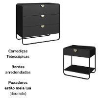Comoda E 02 Mesas De Cabeceira Organica Nero Preto Artesano Nero Preto - 6