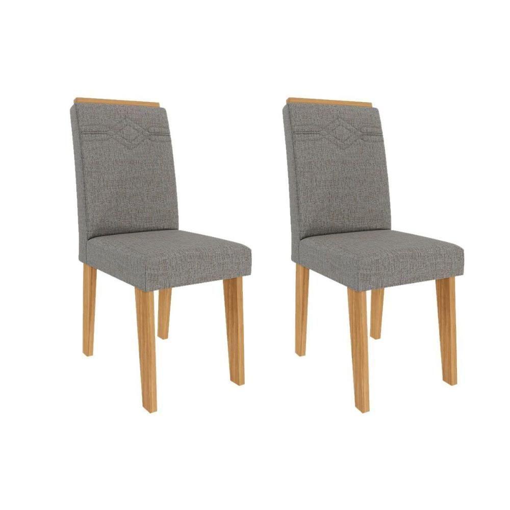 Cadeira Sala De Jantar Taís Kit 2 Un Nature-linho Grafite - Cimol - 1