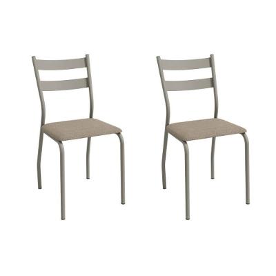 Cadeira Sala De Jantar Bali 2c141nk Aço Kit 2 Un Niquel-linho Bege Fendi - Kappesberg