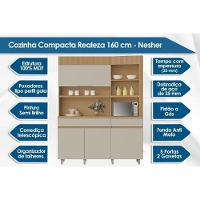 Kit De Cozinha Compacta Realeza C- 4 Portas 5 Nichos E 2 Gavetas 160cm Carvalho-greice - Nesher