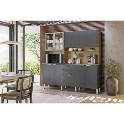 Kit de Cozinha Amora 10 Portas 2 Gavetas MDP 198cm Grafite e Amendola