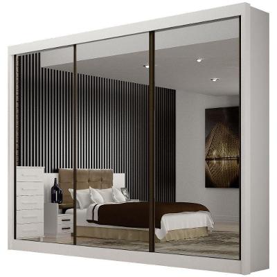 Guarda Roupa São Paulo Branco 3 Portas Espelhadas 6 Gavetas Leifer Móveis