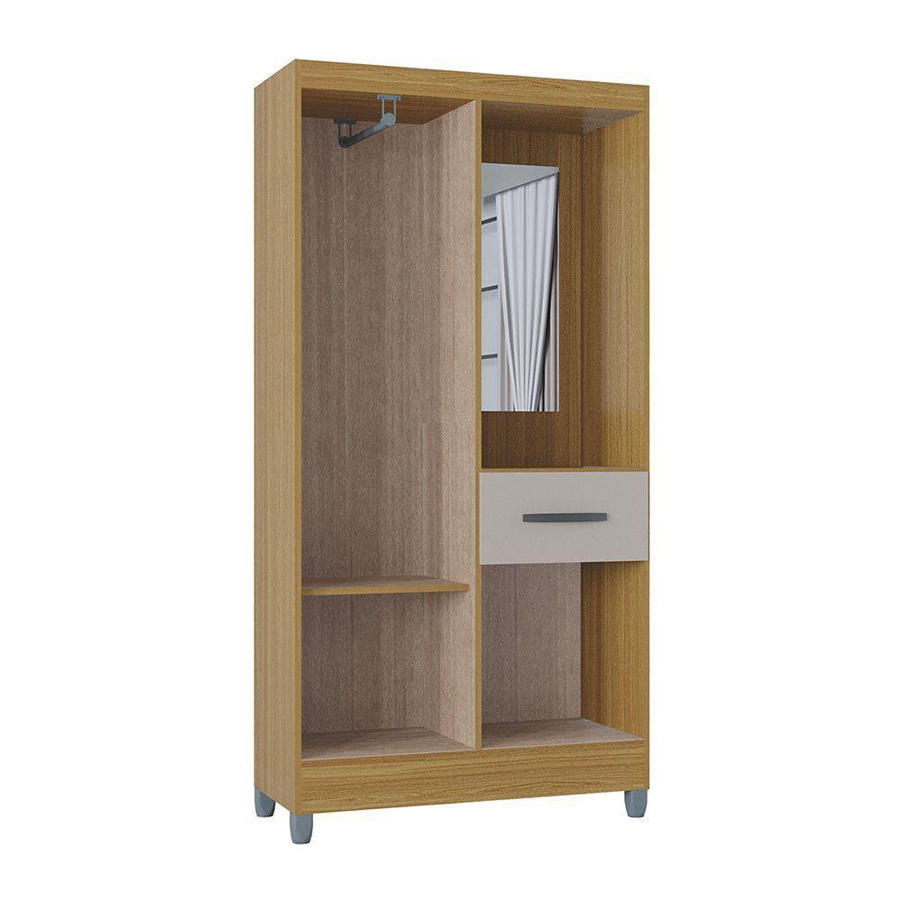 Guarda Roupa Solteiro Com 3 Portas E 1 Gavetas Atlas Poquema Damasco - Ripado - Offwhite - 2