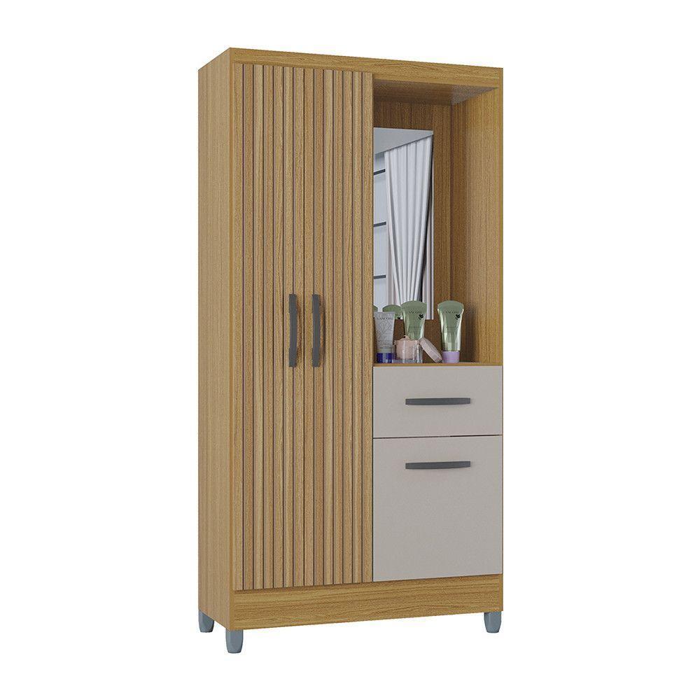 Guarda Roupa Solteiro Com 3 Portas E 1 Gavetas Atlas Poquema Damasco - Ripado - Offwhite - 4