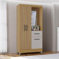 Guarda Roupa Solteiro Com 3 Portas E 1 Gavetas Atlas Poquema Damasco - Ripado - Offwhite - 1