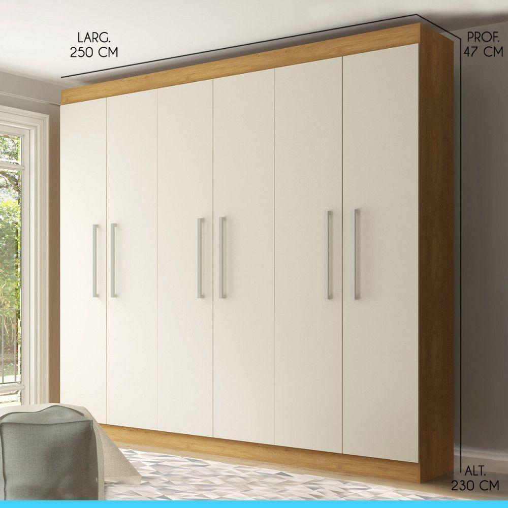 Guarda Roupa Grande De Casal 6 Portas 3 Gavetas Menu Móveis Carvalho - 2