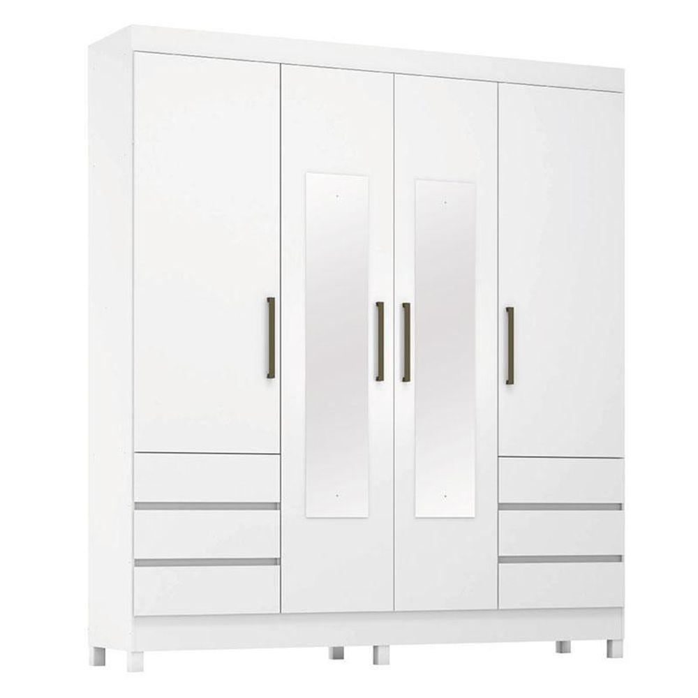 Guarda Roupa Casal Roma Ambiente 4 Portas Com Espelho Branco Brilho - Demobile - 8