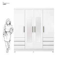 Guarda Roupa Casal Mônaco 4 Portas Com Espelho Branco Brilho - Demobile - 5