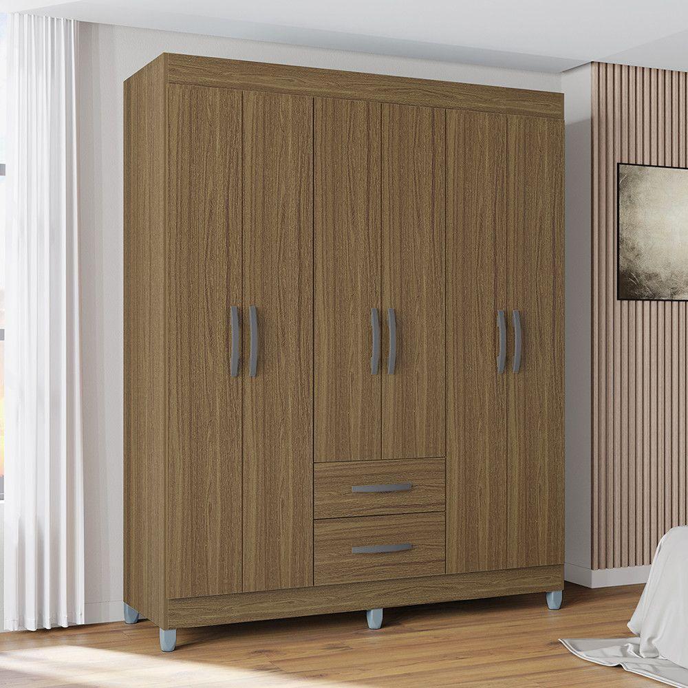 Guarda Roupa Casal Com 6 Portas E 2 Gavetas Atenas Poquema Castanho - 1