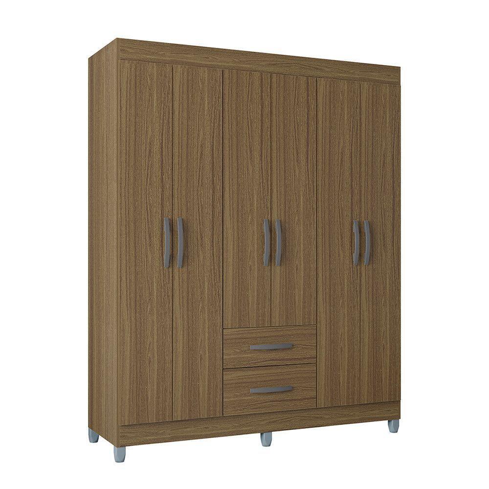 Guarda Roupa Casal Com 6 Portas E 2 Gavetas Atenas Poquema Castanho - 2