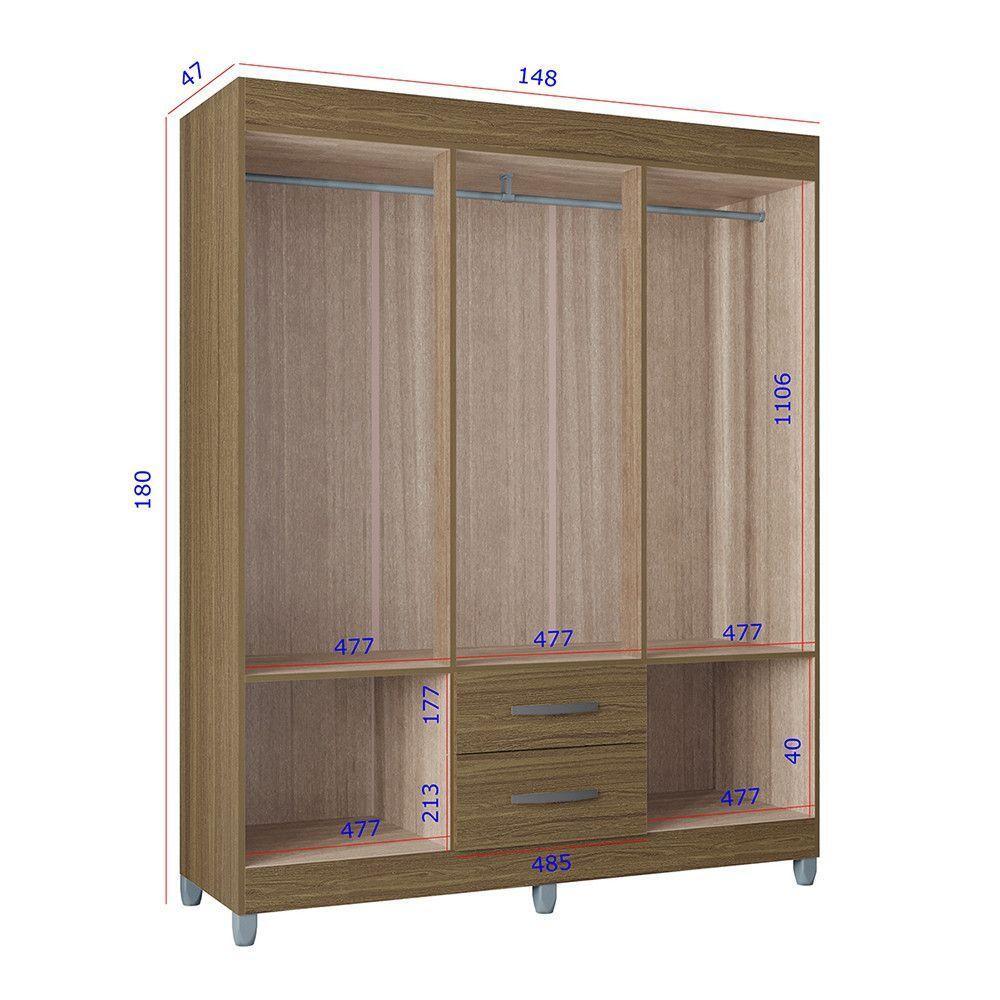 Guarda Roupa Casal Com 6 Portas E 2 Gavetas Atenas Poquema Castanho - 3