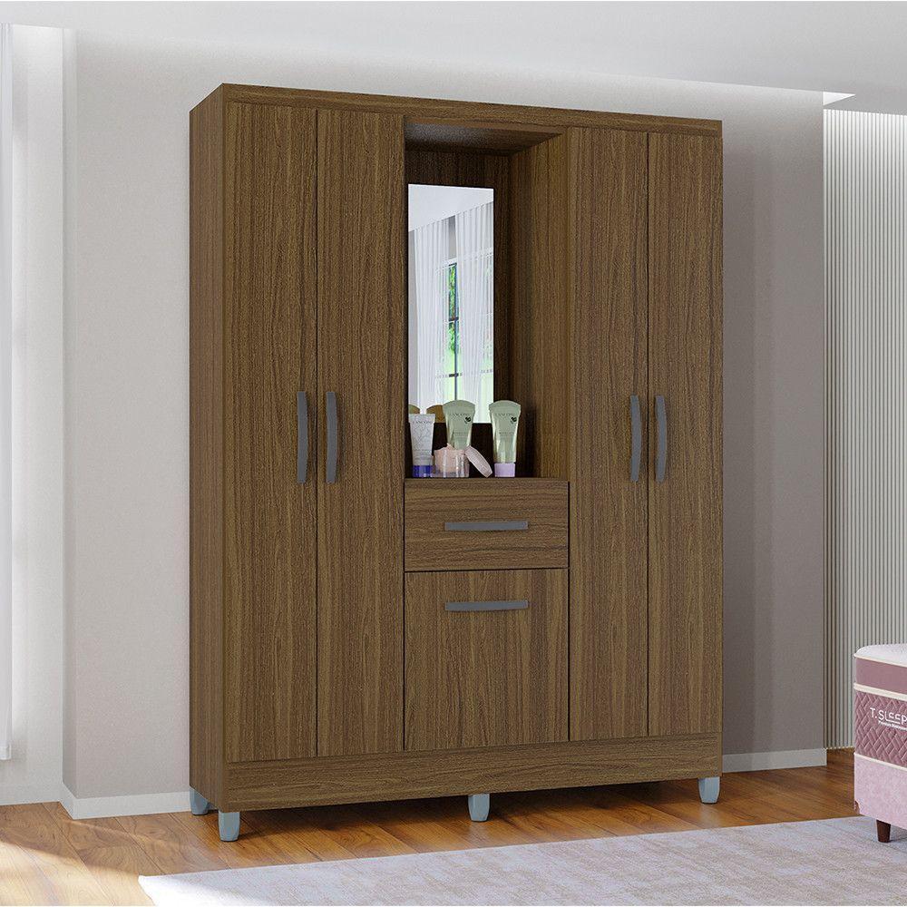 Guarda Roupa Casal Com 5 Portas 1 Gaveta Atlas Poquema Castanho - 1
