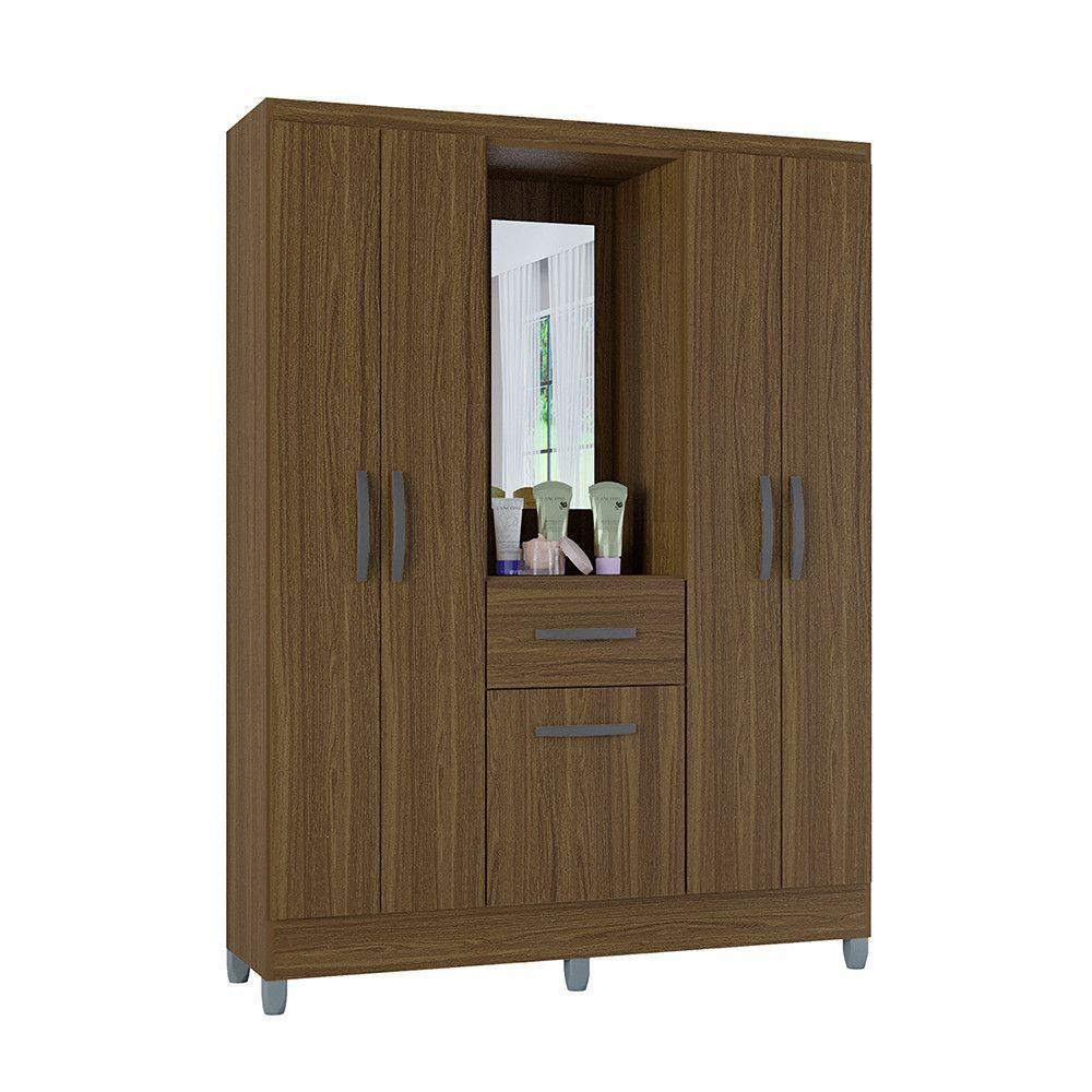 Guarda Roupa Casal Com 5 Portas 1 Gaveta Atlas Poquema Castanho - 2