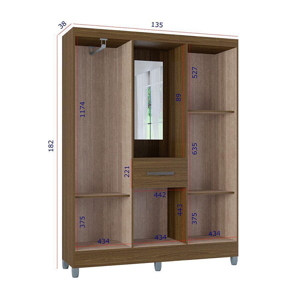 Guarda Roupa Casal Com 5 Portas 1 Gaveta Atlas Poquema Castanho - 3