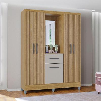 Guarda Roupa Casal Com 5 Portas 1 Gaveta Atlas Poquema Damasco - Ripado - Offwhite