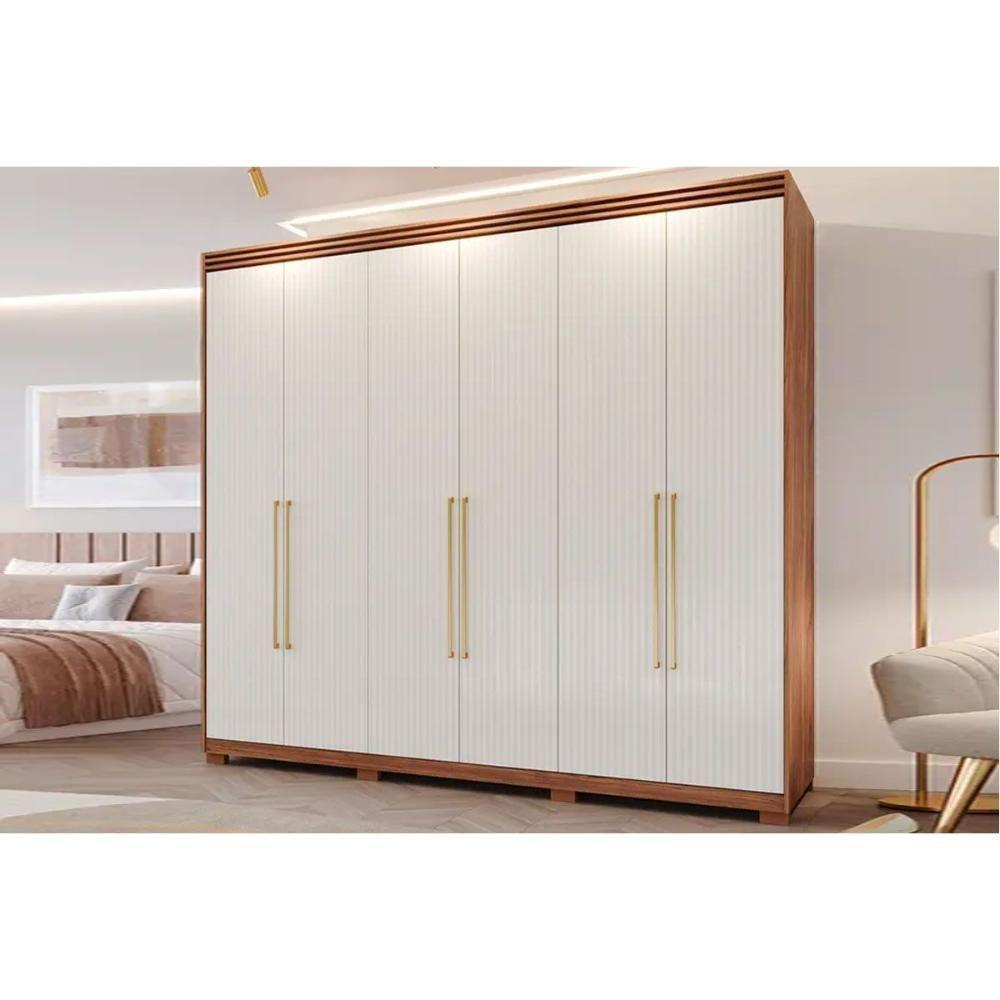 Guarda Roupa Casal 6 Portas E 5 Gavetas C- 1 Espelho Interno E Pés Aurora Branco - Panan - 6