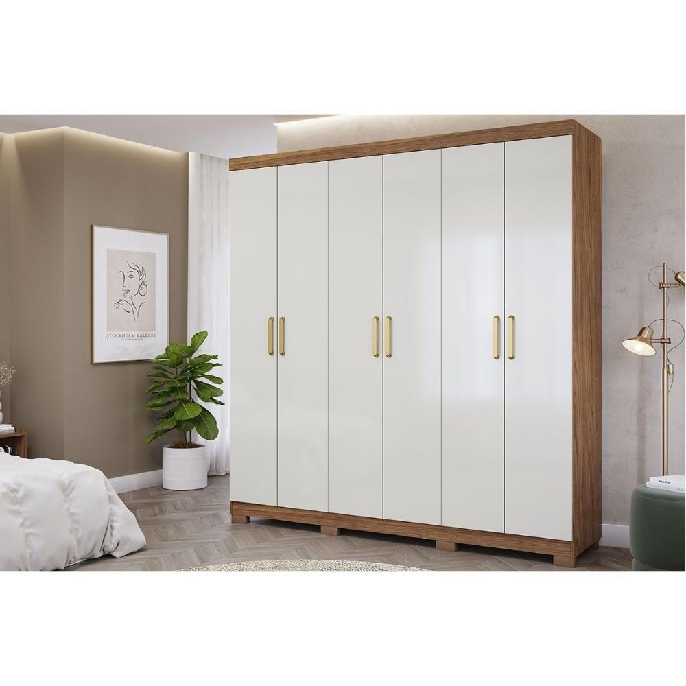 Guarda Roupa Casal 6 Portas E 3 Gavetas C- Espelho Interno Clara Cinamomo-off White - Panan - 1