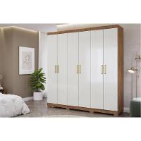 Guarda Roupa Casal 6 Portas E 3 Gavetas C- Espelho Interno Clara Cinamomo-off White - Panan - 1