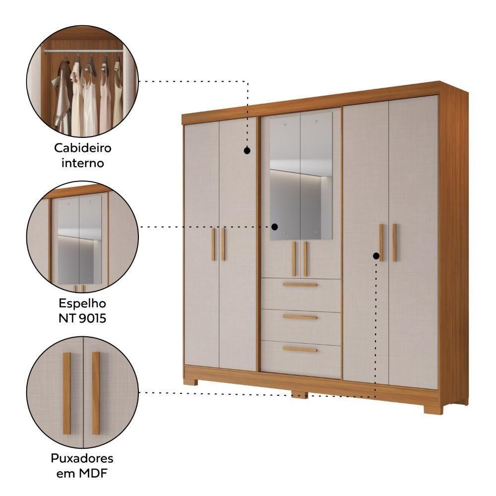 Guarda Roupa Casal 6 Portas Com Espelho 100% Mdf Nt6030 Freijó/off White Notável Móveis Freijó/off White - 7