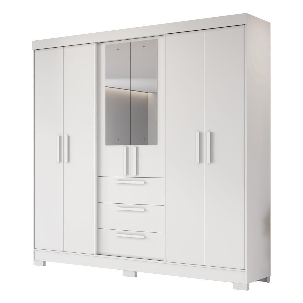 Guarda Roupa Casal 6 Portas Com Espelho 100% Mdf Nt6030 Branco Notável Móveis Branco - 2