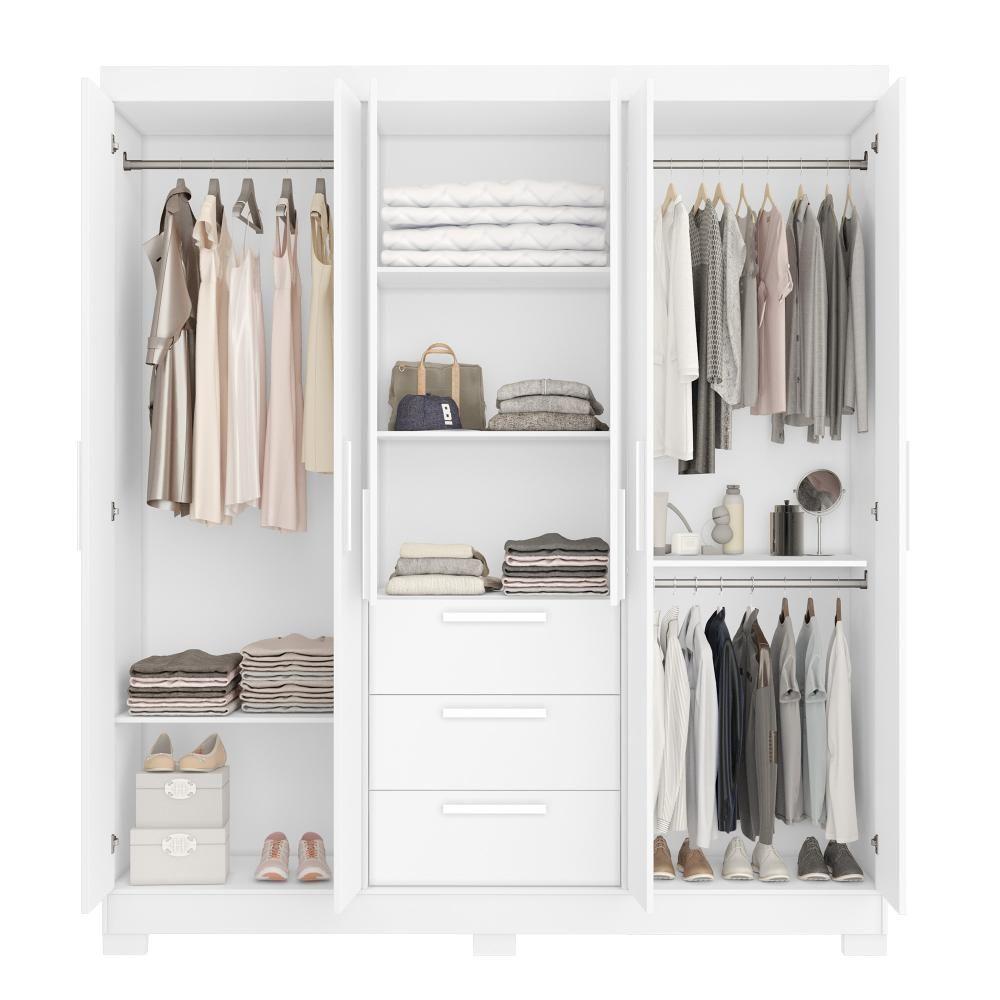 Guarda Roupa Casal 6 Portas Com Espelho 100% Mdf Nt6030 Branco Notável Móveis Branco - 3