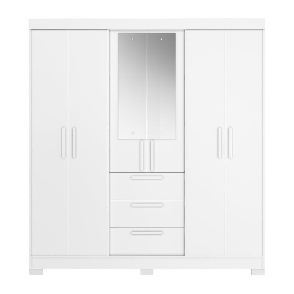 Guarda Roupa Casal 6 Portas Com Espelho 100% Mdf Nt6030 Branco Notável Móveis Branco - 4
