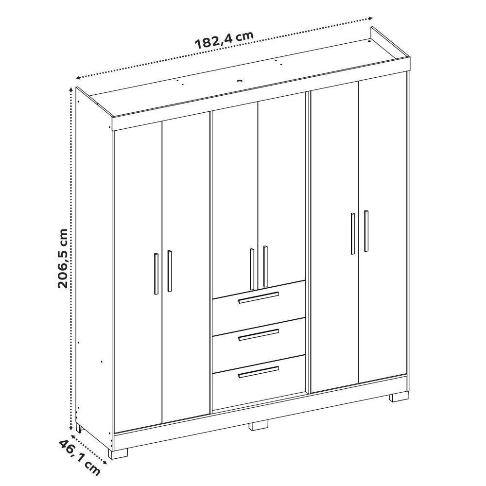 Guarda Roupa Casal 6 Portas Com Espelho 100% Mdf Nt6030 Branco Notável Móveis Branco - 5