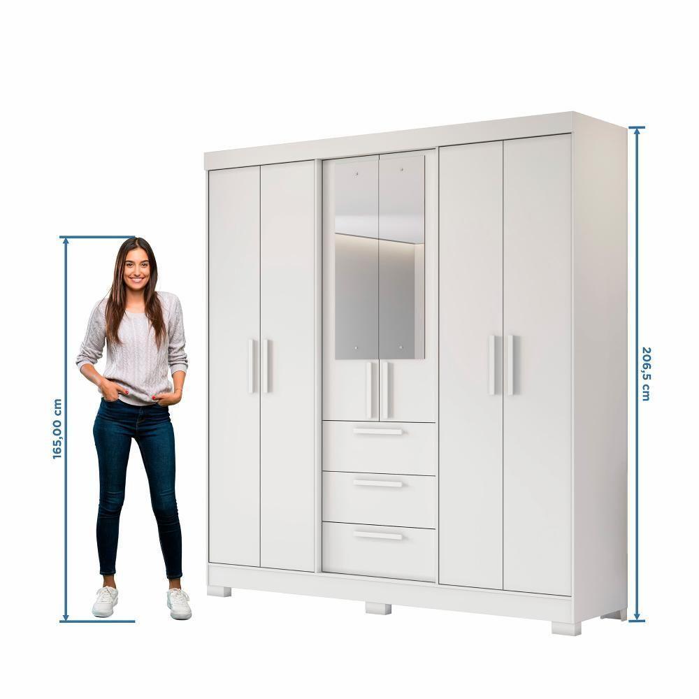 Guarda Roupa Casal 6 Portas Com Espelho 100% Mdf Nt6030 Branco Notável Móveis Branco - 6