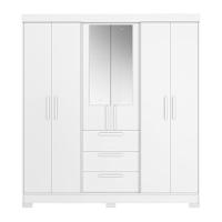 Guarda Roupa Casal 6 Portas Com Espelho 100% Mdf Nt6030 Branco Notável Móveis Branco