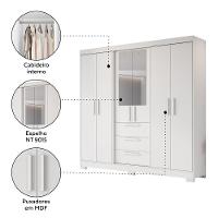 Guarda Roupa Casal 6 Portas Com Espelho 100% Mdf Nt6030 Branco Notável Móveis Branco - 7