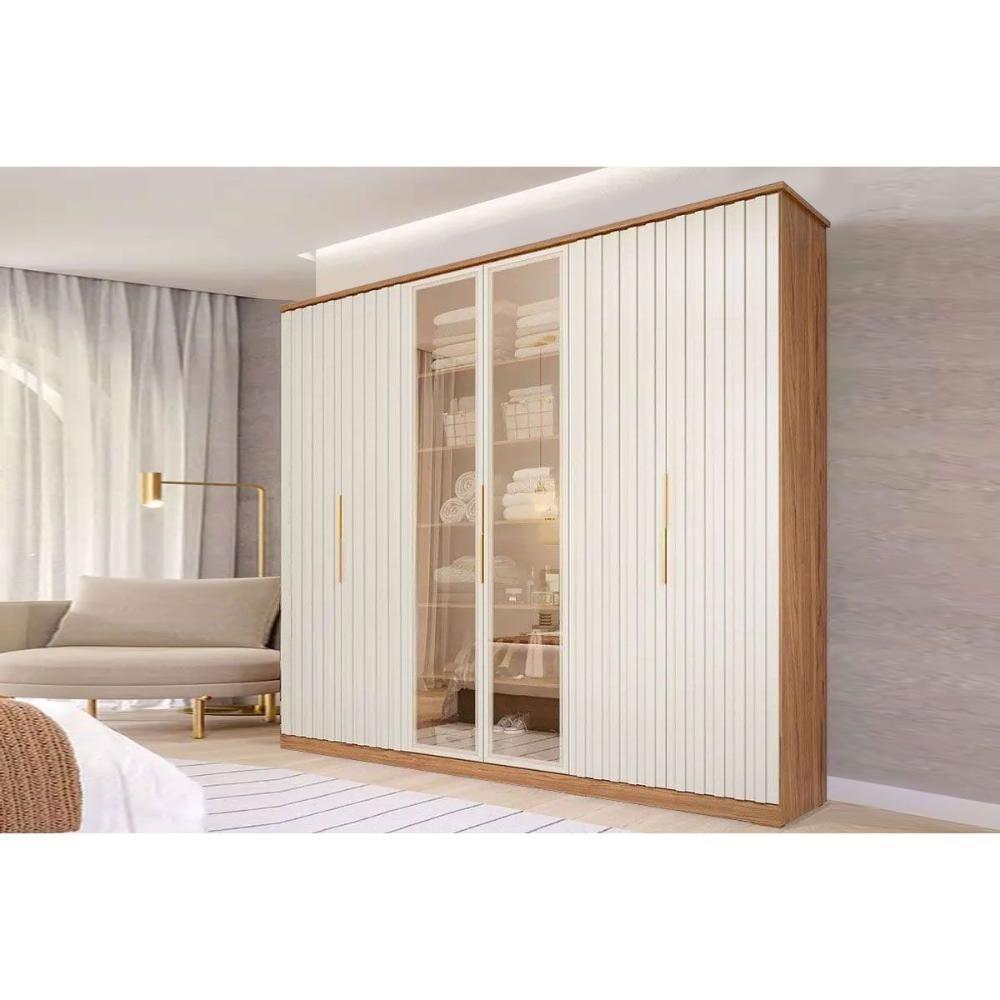 Guarda Roupa Casal 6 Portas (2 C- Vidro Reflecta) E 6 Gavetas La Belle Cinamomo-off White - Panan - 1